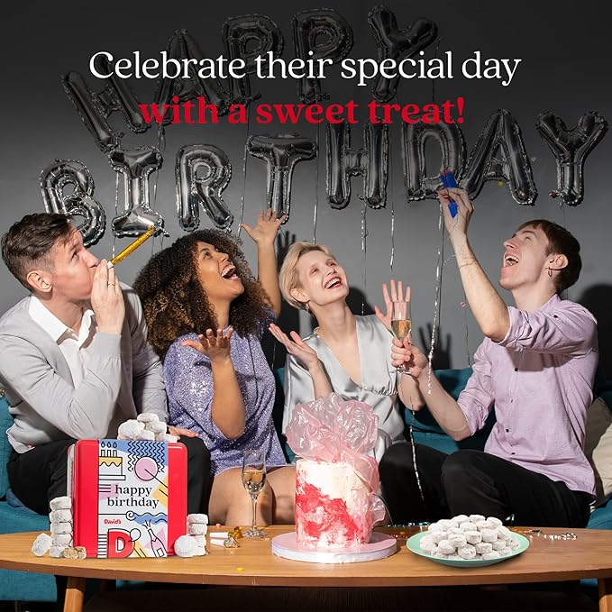 David’s Cookies Happy Birthday Gift for Everyone – 1Lb Butter Pecan Meltaways Cookies with Crunchy Pecans and Powdered Sugar – Premium Fresh Ingredients – Comes with a Lovely Birthday Themed Tin