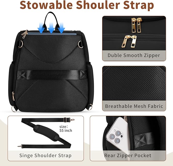 CEI-CEI Neoprene Diaper Bag Backpack Stylish Baby Maternity Bags Travel Tote for Mom with Insulated Pockets, Changing Pad, Stowable Shoulder Strap