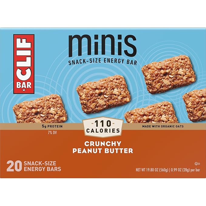 CLIF BAR Minis - Crunchy Peanut Butter - Made with Organic Oats - 5g Protein - Non-GMO - Plant Based - Snack-Size Energy Bars - 0.99 oz. (20 Pack)