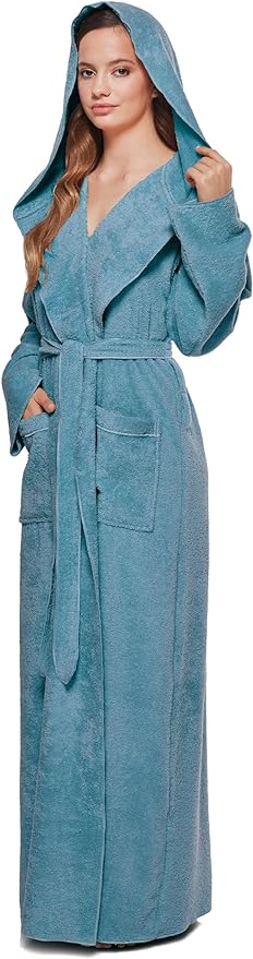 Arus Women's Princess Robe Ankle Long Hooded Lightweight Turkish Cotton Bathrobe