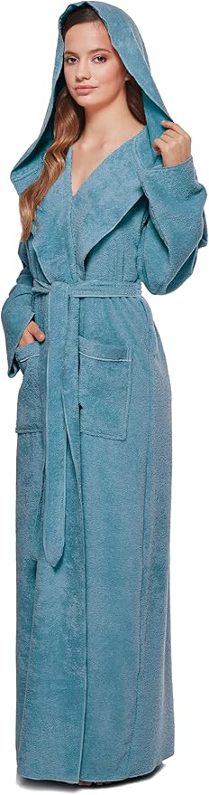 Arus Women's Princess Robe Ankle Long Hooded Lightweight Turkish Cotton Bathrobe