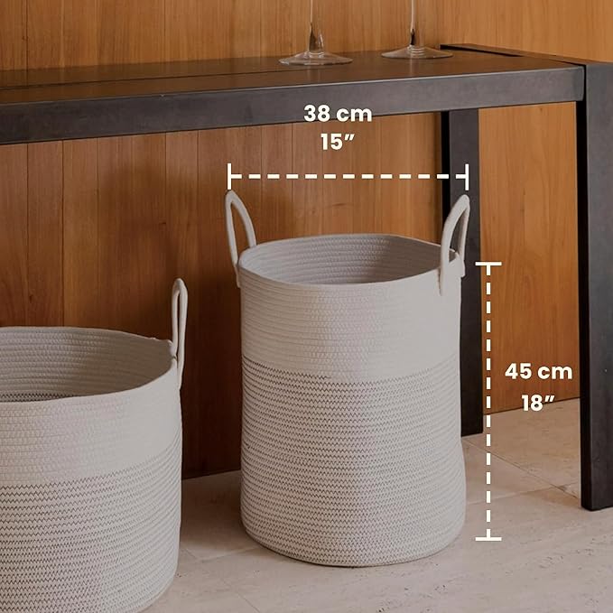 OrganiHaus White Baby Hamper Basket 15x18 | Toy Basket Storage for Kids | Large Woven Baskets for Storage | Round Laundry Basket | Blanket Holder for Bedroom | Boho Blanket Basket for Living Room