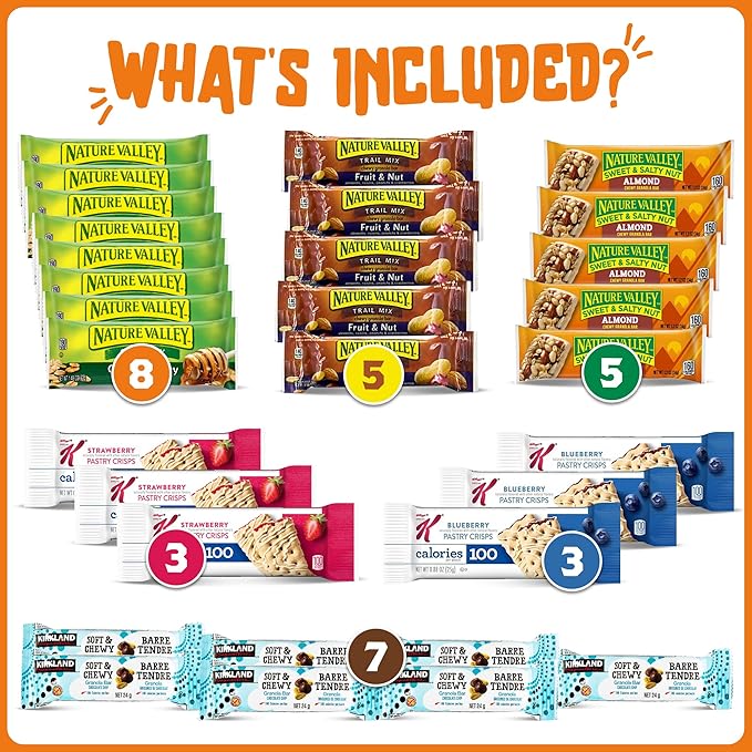 Granola Bars Bulk Variety Pack - Healthy Granola Bars Variety Snack Box for Office Snacks & Healthy Breakfast Bars - Snacks Variety Pack for Adults and Kids (60 Count)
