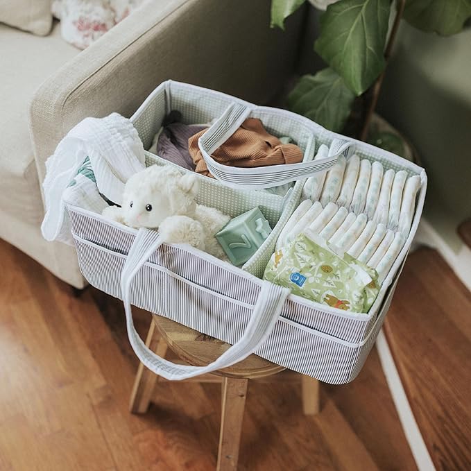 Lily Miles Baby Diaper Caddy - Organizer Tote for Infant Boy or Girl - Baby Shower Basket - Nursery Must Haves - Registry Favorites - Newborn Caddie Car Travel - Gray/Mint, Extra Large