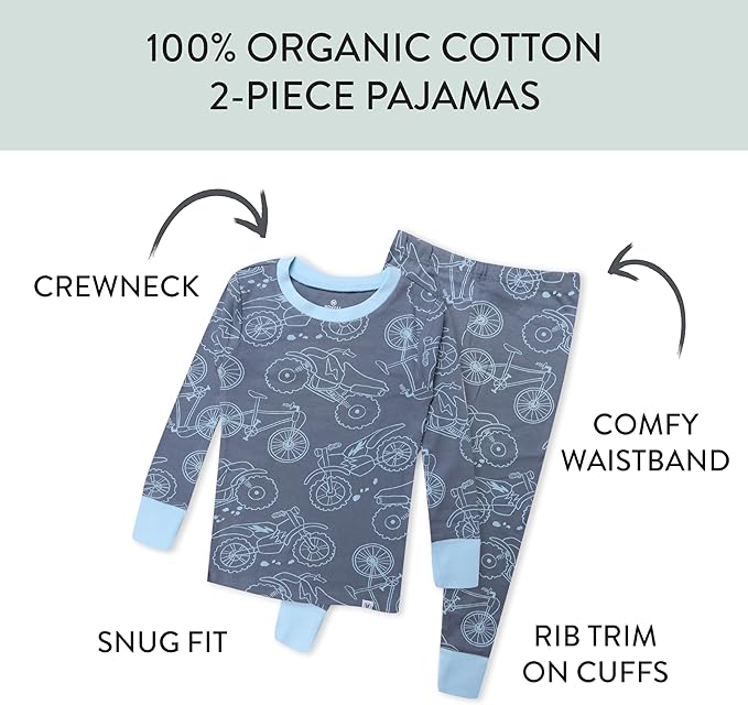 HonestBaby 2-Piece Pajamas Sleepwear Pjs 100% Organic Cotton for Baby, Toddler, Kids, Boy