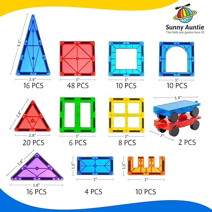 Magnetic Tiles 150 PCS+ Bonus Zippered CASE, Magnetic Tiles for Kids Toy for 3 4 5 6 7 8 Year Old Boys & Girls, Great Gift for Kids Aged 3-8, XL Set