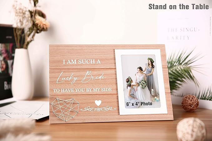 Wedding Photo Picture Frame -Bridesmaids Present-Maid of Honor Present-Mother of the Bride Gift- Mother of the Groom Keepsake-Bachelorette Party Keepsake-Bridal Shower Gift-I Am Such a Lucky Bride