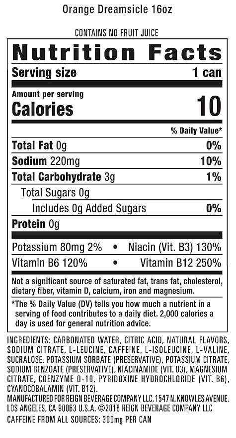 Reign Total Body Fuel, Orange Dreamsicle, Fitness & Performance Drink, 16 Fl Oz (Pack of 12)