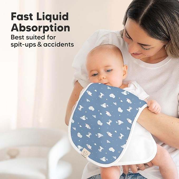 Organic Burp Cloths Baby Boy & Girl - 5-Pack Super Absorbent Cotton Burping Cloths for Babies, Soft & Plush Newborn Spit Up Rags, Infant Towels for Milk Spit Up, Unisex, Large 21" x 10" (Dreamers)