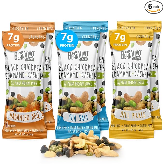 BeanVIVO Healthy Snacks for Adults & Kids with 7g Protein & 5g Fiber per Serving with Dried Edamame, Roasted Cashew and Black Chickpeas - Vegan & Gluten Free - Keto Friendly & Non-GMO - 8Pack (1.05 oz Each Pouch)