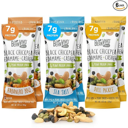 BeanVIVO Healthy Snacks for Adults & Kids with 7g Protein & 5g Fiber per Serving with Dried Edamame, Roasted Cashew and Black Chickpeas - Vegan & Gluten Free - Keto Friendly & Non-GMO - 8Pack (1.05 oz Each Pouch)