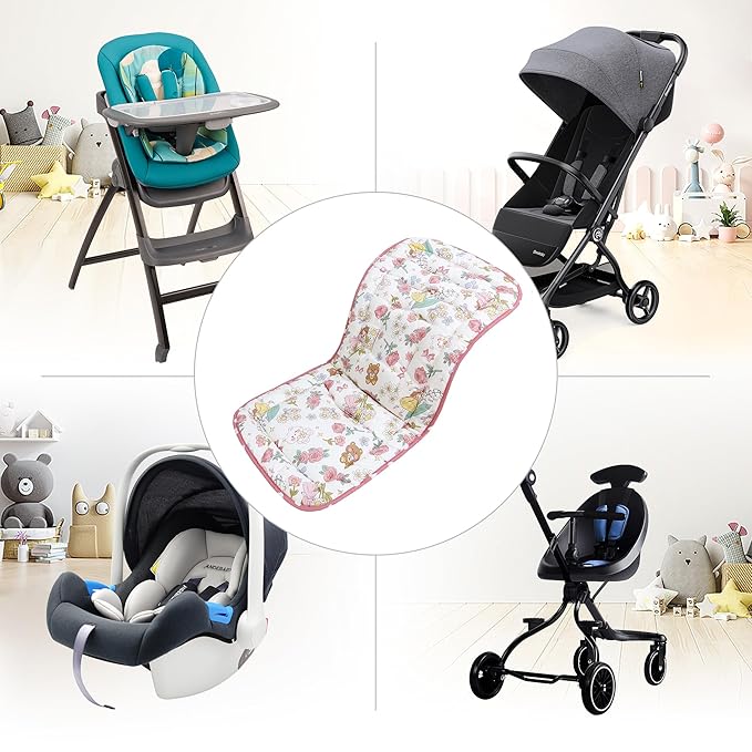 Baby Stroller Cushion,Infant Car Seat Insert-Reversible Universal Breathable and Soft Newborn Stroller Mat,100% Cotton Cover Toddler Seat Pad Liner-34x78cm,1 Pack(Pink Princess)