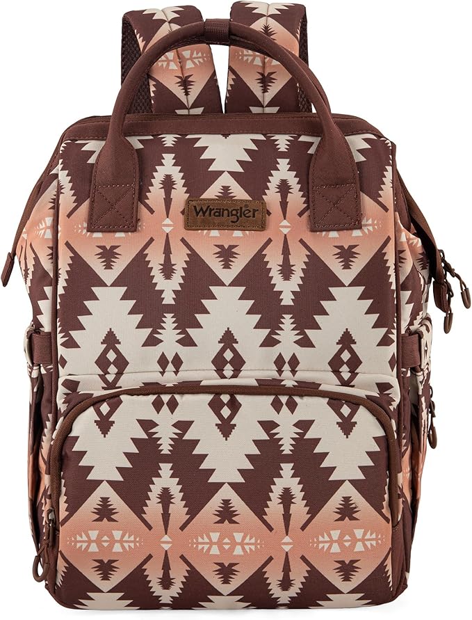 Wrangler Diaper Bag Backpack Aztec Travel Backpack Purses Western Multi-Function Baby Bags for Mom with Waterproof Insulated Pockets