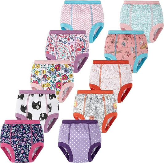 BIG ELEPHANT 10-Pack Baby Potty Training Underwear, Soft 100% Cotton Absorbent Training Pants for Boys & Girls, Ages 12M-10Y