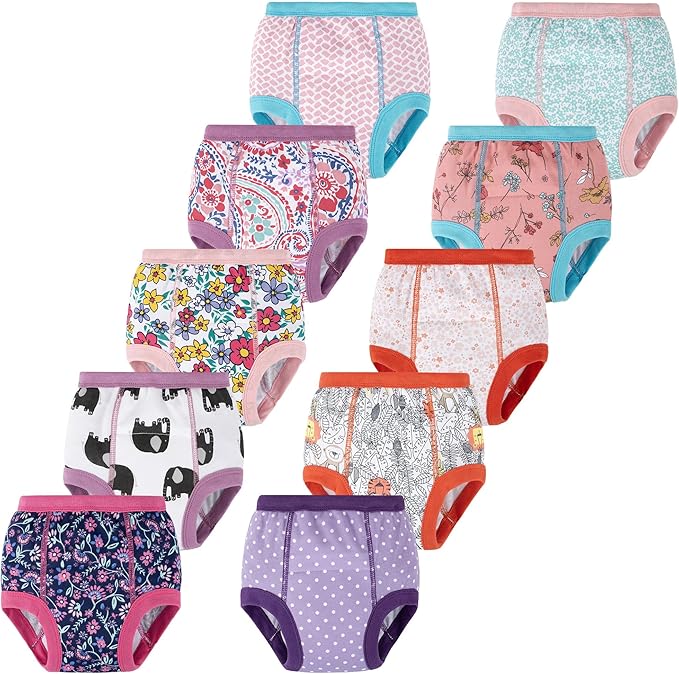 BIG ELEPHANT 10-Pack Baby Potty Training Underwear, Soft 100% Cotton Absorbent Training Pants for Boys & Girls, Ages 12M-10Y