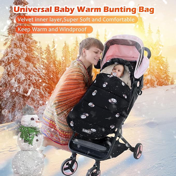 LAT Baby Warm Bunting Bag Universal,Stroller Sleeping Bag Cold Weather,Waterproof Toddler Footmuff(Detachable,Black Panda)