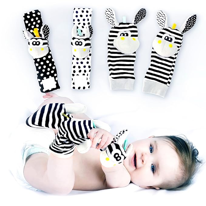 BABY K Foot Finder Socks & Wrist Rattles (Set J) - Newborn Toys for Baby Boy or Girl - Brain Development Infant Toys - Hand and Foot Rattles Suitable for 0-3, 3-6, 6-12 Months Babies