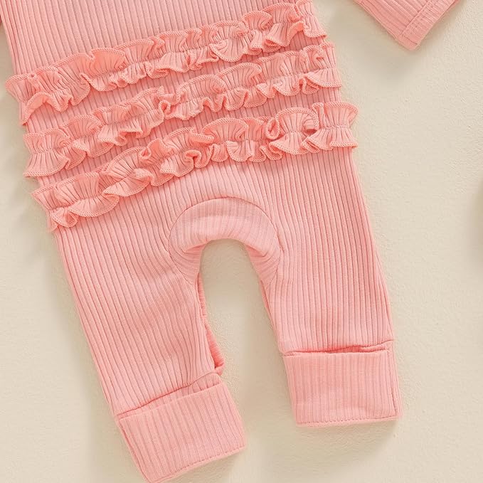 Newborn Girl Clothes Baby Girl Coming Home Outfit Zipper One-piece Outfits Ruffle Footie Bodysuit Jumpsuit Headband