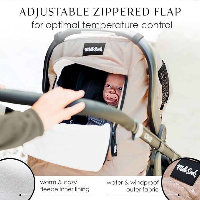 Milk Snob Winter Baby Car Seat Cover - Carseat Canopy & Stroller Cover for Babies - Waterproof, Windproof, Cozy Inner Fleece Lining - Keep Your Baby Warm, Dry & Cozy This Winter (Fawn)