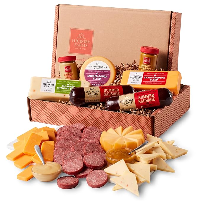 Hickory Farms Farmhouse Meat and Cheese Food Gift Basket (Medium) - Box Set | Charcuterie Board Food | Summer Sausage | Father's Day | Mother's Day | Easter | Christmas | Holiday | Housewarming | Gourmet | Sympathy | Care Package