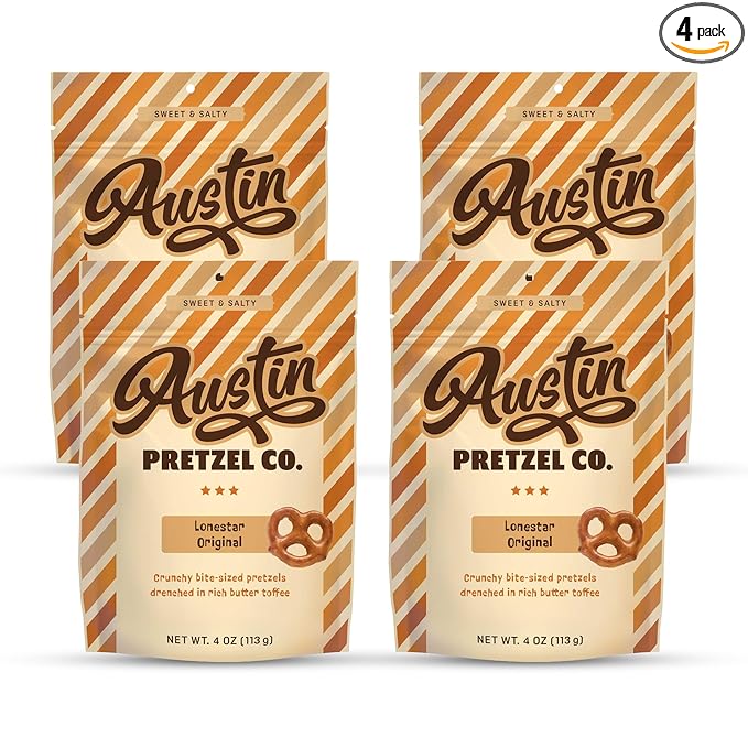 Lonestar Original Pretzels – 4 Oz Gourmet Bite-Sized Snacks Coated in Rich Butter Toffee – Perfect for Sharing or Indulging (Pack of 4)