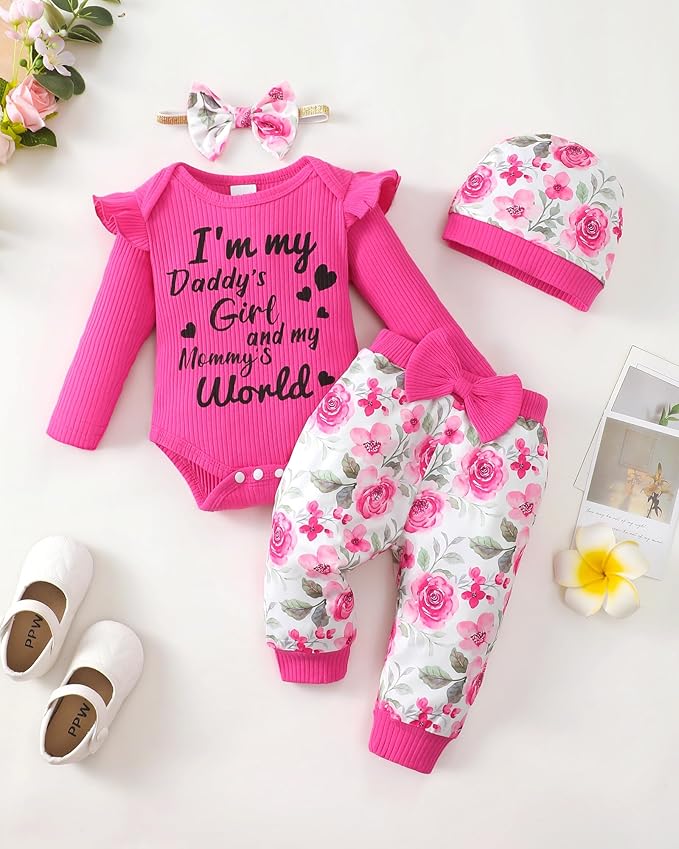 SUNNY PIGGY Baby Girl Clothes Newborn Outfits Infant Ruffle Romper 0-18M Fall Winter Flower Plaid Pants Clothing Set