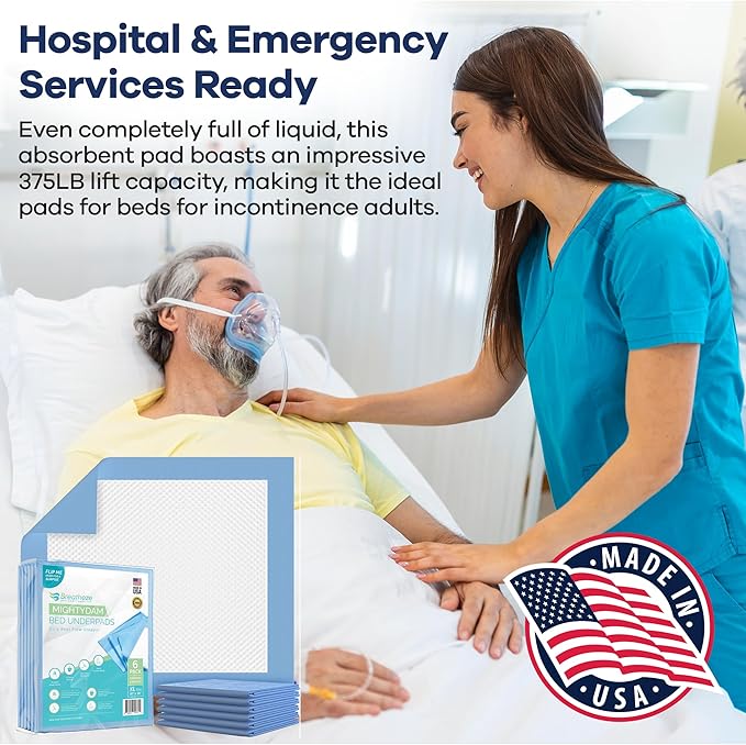 Breatheze Incontinence Bed Pads – Extra Large Disposable Underpads for Adults, Elderly, Kids, and Pets – Heavy Duty Absorbent Padding, Waterproof Under Pee Protector Pad with 375 LB Capacity - 6 Pack