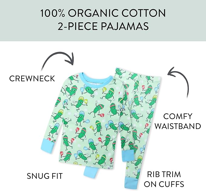HonestBaby 2-Piece Pajamas Sleepwear Pjs 100% Organic Cotton for Baby, Toddler, Kids, Boy