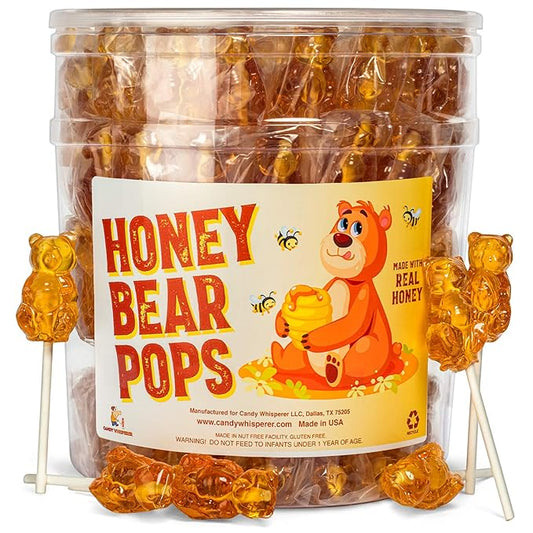 Honey Bear Pops Lollipop Suckers: Individually Wrapped Baby Bear Candy on a Stick by Espeez - Honey Bears (115 Count)