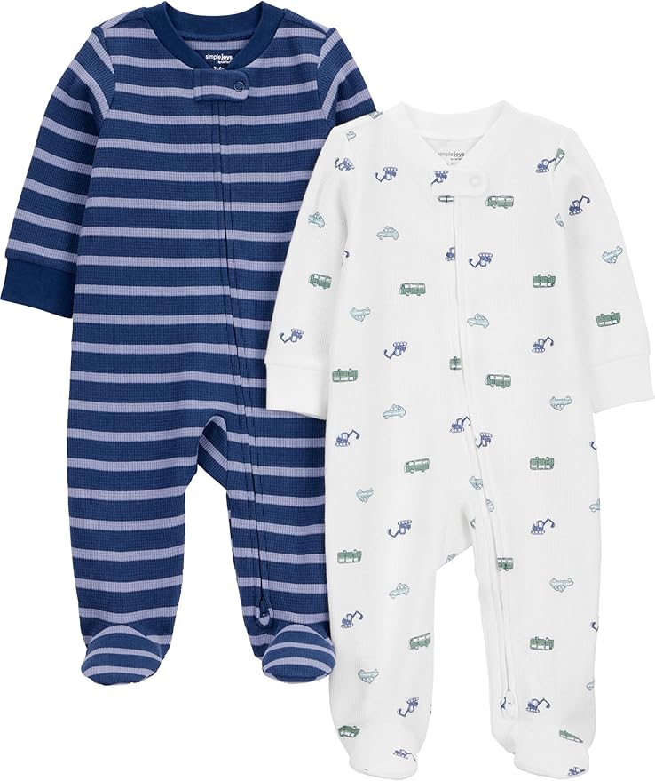 Simple Joys by Carter's Baby Boys' 2-Pack 2-Way Zip Cotton Footed Sleep and Play