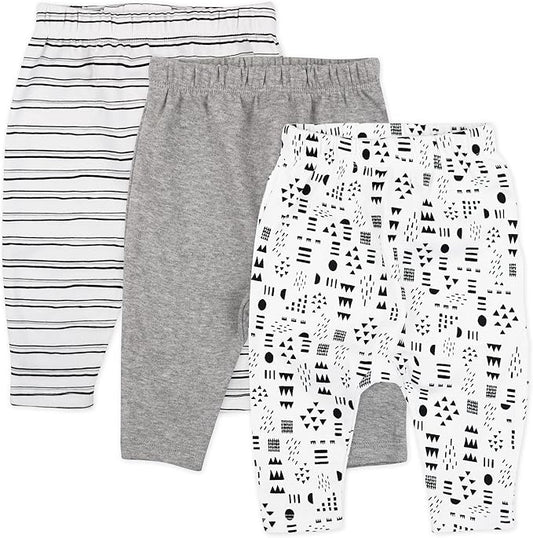 HonestBaby Unisex-Baby Multipack Harem Pants Roomy Fit Pull on Bottoms 100% Organic Cotton for Baby Boys, Girls