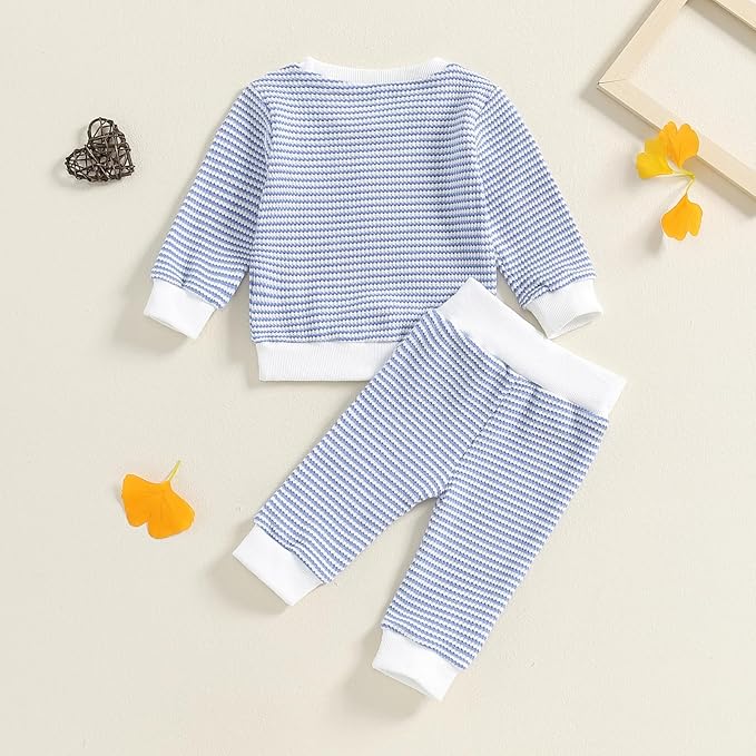 Baby Boy Toddler Fall Outfit Striped Sweatshirt Toddler Boy Winter Waffle Clothes 3 6 12 18 Months 2 3 T Pant Set