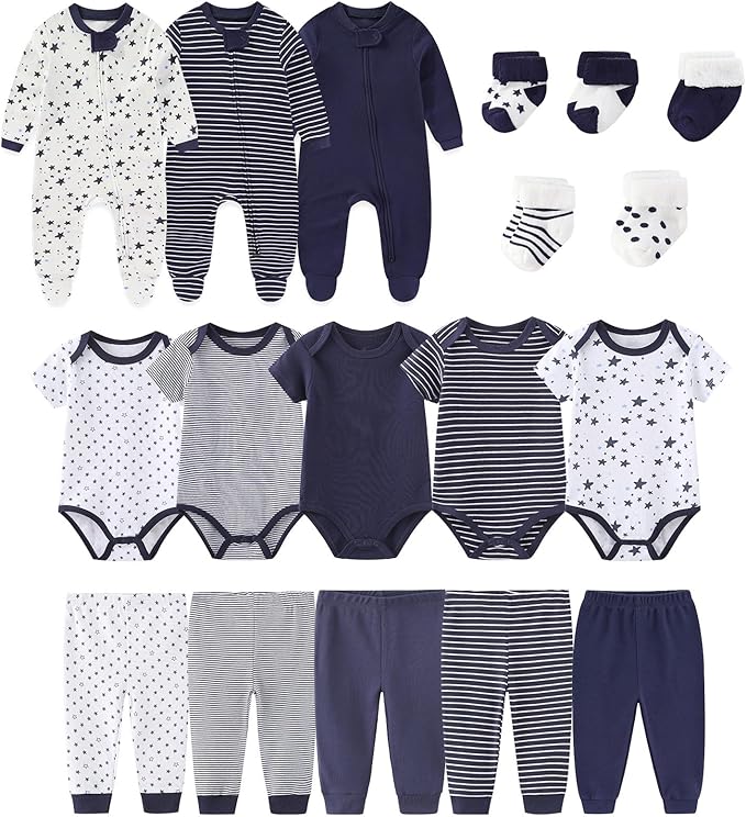 Baby Boy Girl 18 Pack Layette Set Cotton Infant Unisex Clothes and Accessories New born Essentials Clothing Sets