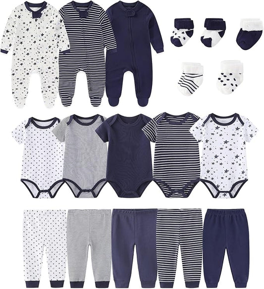 Baby Boy Girl 18 Pack Layette Set Cotton Infant Unisex Clothes and Accessories New born Essentials Clothing Sets