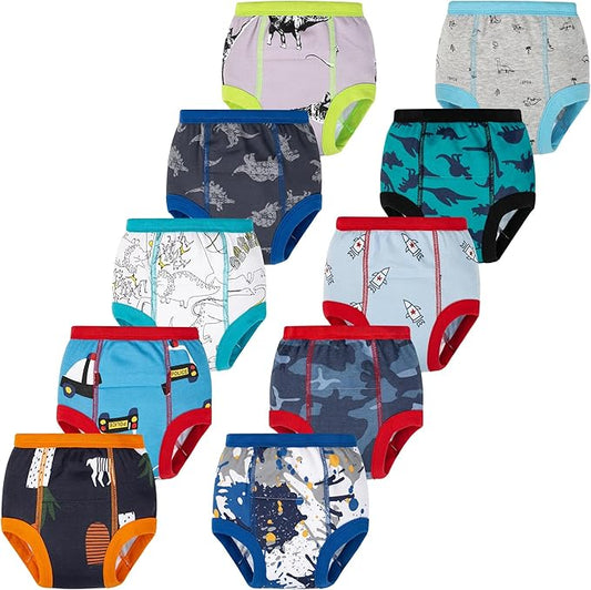 BIG ELEPHANT 10-Pack Baby Potty Training Underwear, Soft 100% Cotton Absorbent Training Pants for Boys & Girls, Ages 12M-10Y