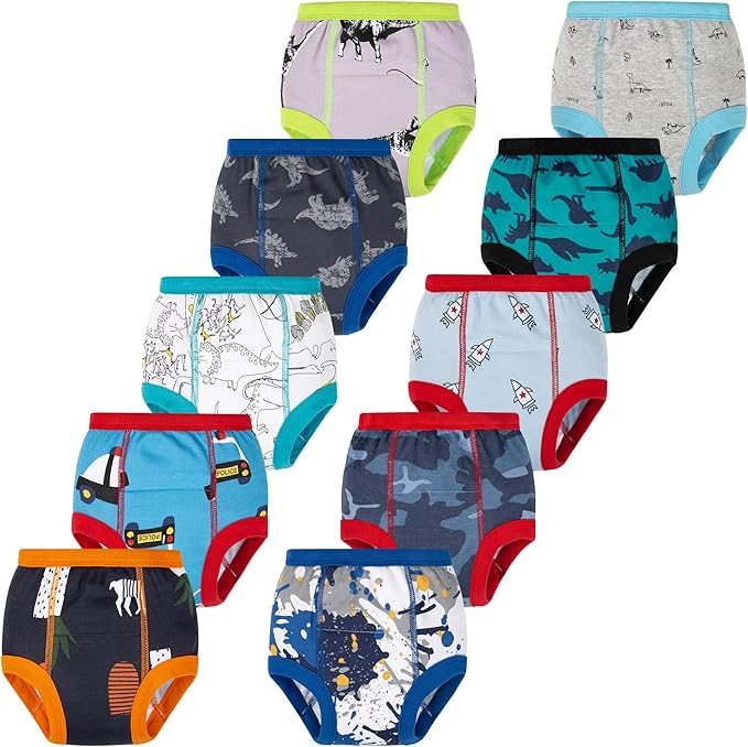 BIG ELEPHANT 10-Pack Baby Potty Training Underwear, Soft 100% Cotton Absorbent Training Pants for Boys & Girls, Ages 12M-10Y