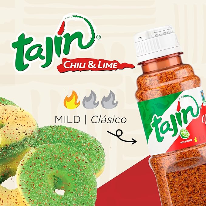 Snak Club Tajin Apple Rings Gummy Candy, Fruit Candy Gummies with Chili and Lime Seasoning, Mild, Gluten-Free and Vegan Snacks, 5 oz Resealable Bags, 6 Pack