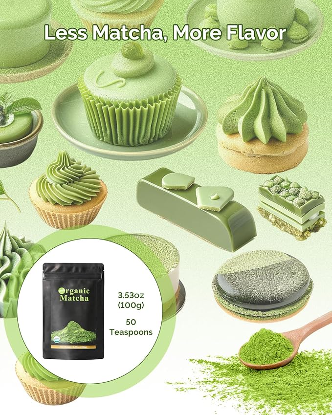 Certified Organic Matcha Green Tea Powder, Culinary Grade, Perfect for Smoothies, Desserts and Baking, 3.53OZ