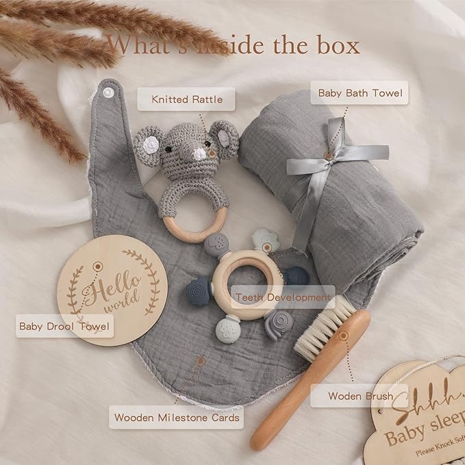 EERKEOD Baby Gift Set for Newborn New Baby Gift Set - Newborn Baby Essentials Baby Bath Set with Baby Blanket Baby Rattle - New Born Baby Girls Gift & Baby Boy Gifts for Baby Shower