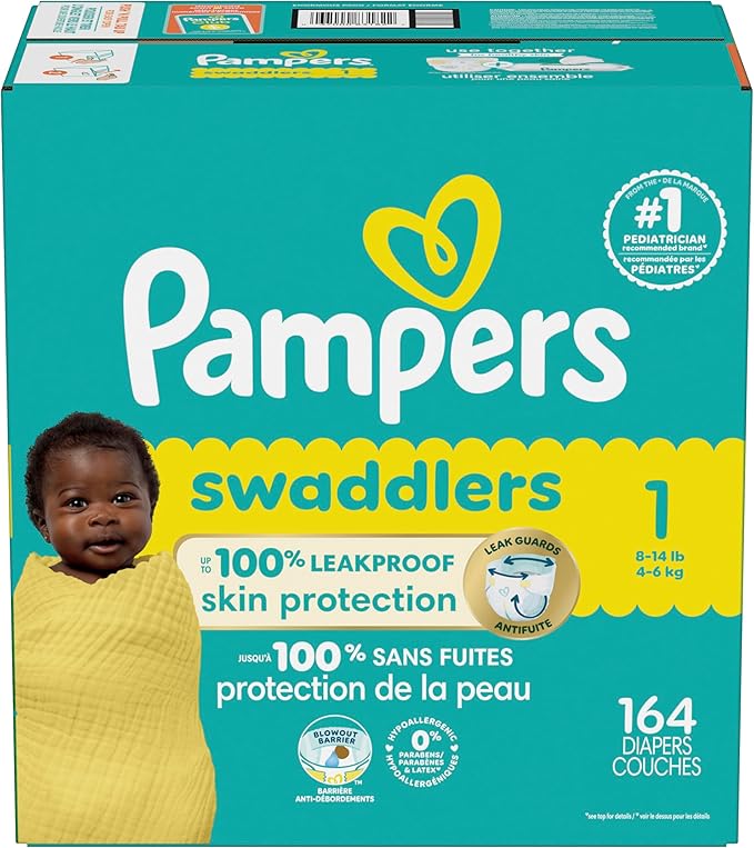 Pampers Baby Diapers - Swaddlers - Size 1, 164 Count, Ultra Absorbent Disposable Infant Diaper