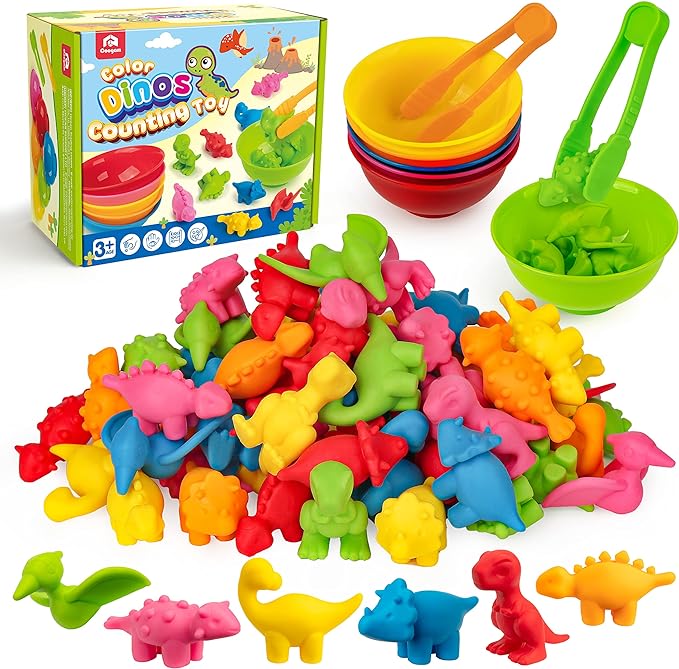 Coogam Counting Dinosaur Sorting Toy Set, Color Matching Classification Game, Montessori Fine Motor Skill Preschool Educational Montessori Learning Toys for 3 4 5 Years Old