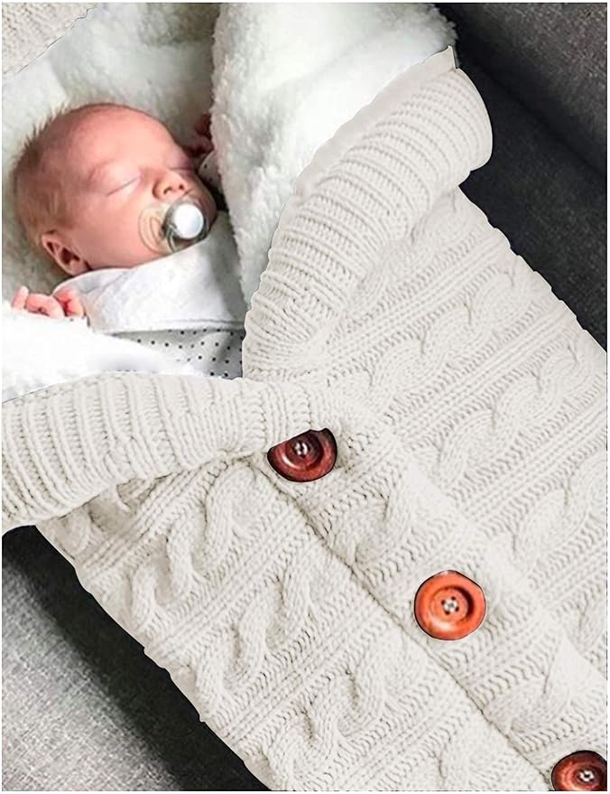 XMWEALTHY Unisex Infant Swaddle Blankets Soft Thick Fleece Knit Baby Girls Boys Stroller Wraps (White)