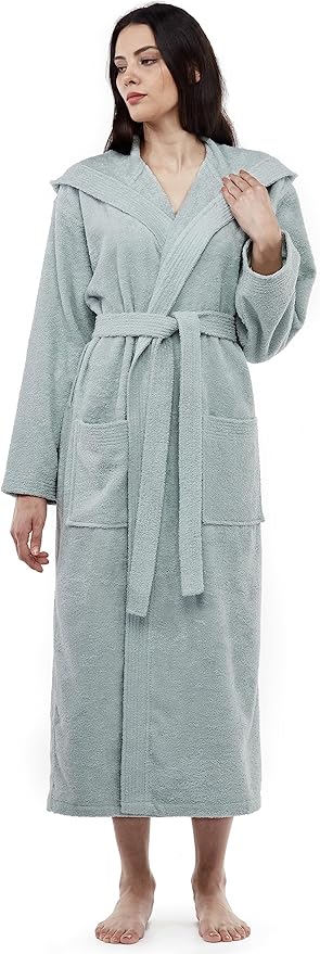 Arus Women's Pacific Hooded Turkish Cotton Bath Robe with Full Length Options