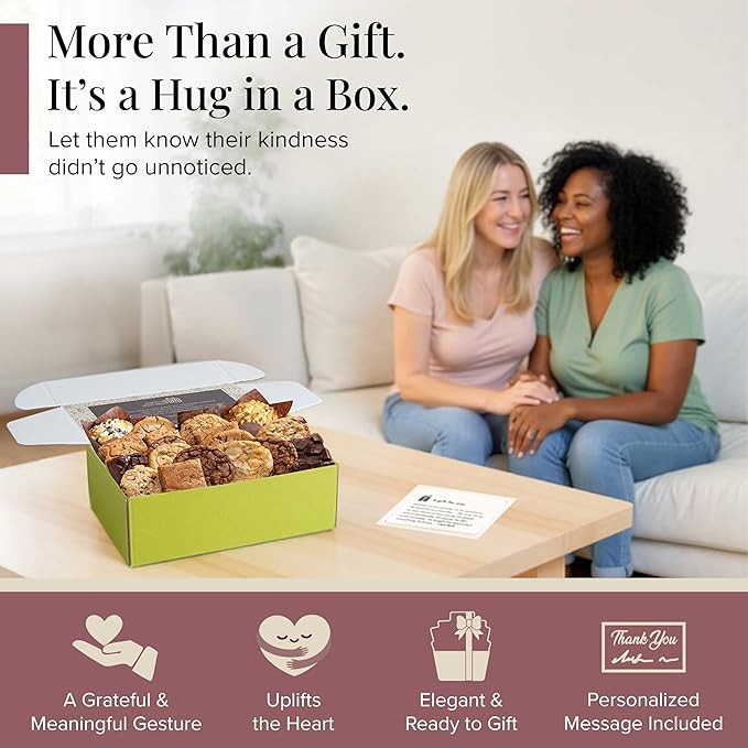 Broadway Basketeers Brownie and Cookie Gift Box, Gift Basket to Say Thank You Gift Baskets Delivery Prime Gourmet Edible Care Package for Teacher, Employee, Nurse, Neighbor, Families, Her, Him