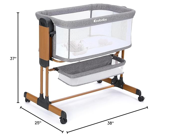 Ezebaby 3-in-1 Rocking Bassinet for Baby Adjustable Baby Bassinets Bedside Sleeper with Wheels Storage Basket and Mesh Sides for Newborn Infant