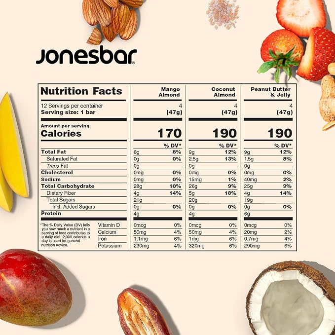 JONESBAR Fruit Lovers (12 Count (Pack of 1)), USDA Organic Fruit & Nut Bar, Non-GMO, Kosher, Vegan, Gluten Free, Simple Snack Bar