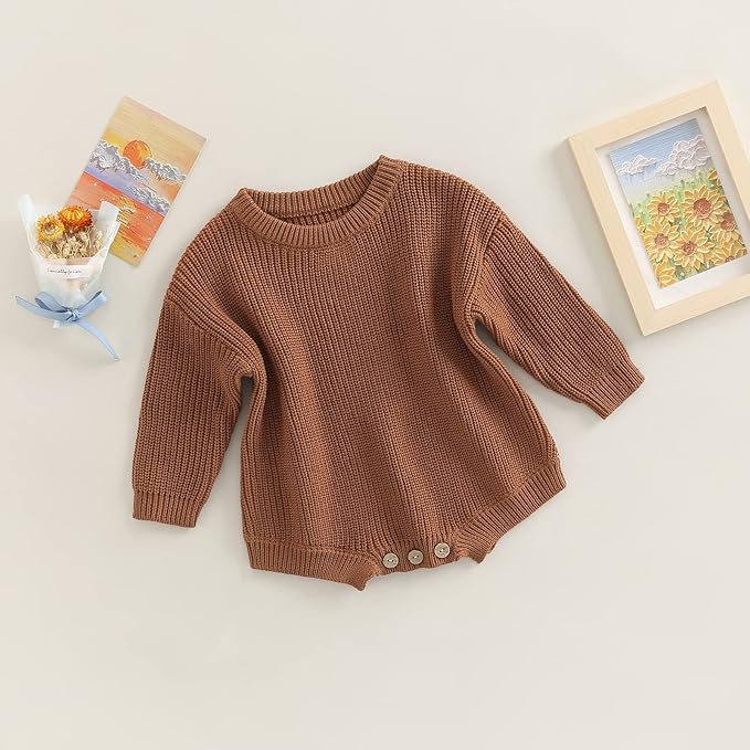 FYBITBO Baby Girl Boy Sweater Knit Oversized Pullover Sweatshirt Romper Onesie Warm Fall Winter Clothes Outfit Newborn