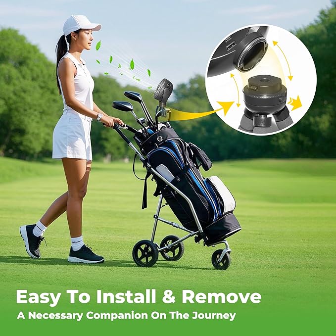 10L0L Universal Golf Cart Fan Fits Yamaha/EZGO/Club Car, Octopus Shape 360°Degree Rotational Fan, 3 Speed Adjustment, Support for Reverse Charging and Emergency Lighting-Black & Blue