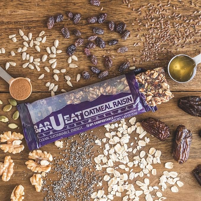 BAR-U-EAT Gluten-Free, Organic, Soft & Chewy Energy Bar. Whole Food Ingredients | Compostable Packaging | No Artificial Sugar | Healthy Snacks (Oatmeal Raisin 12 Pack)
