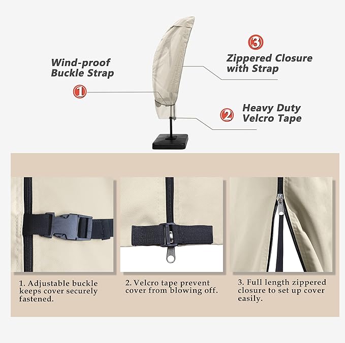 Porch Shield Patio Umbrella Cover - Outdoor Waterproof Garden Offset Banana Parasol Cover Fits Cantilever Offset Umbrella 12-14 Feet, Beige